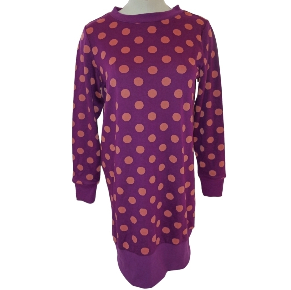 Victor Glemaud Purple & Peach Polka Dot Long Sleeve Sweater Tunic Dress …
